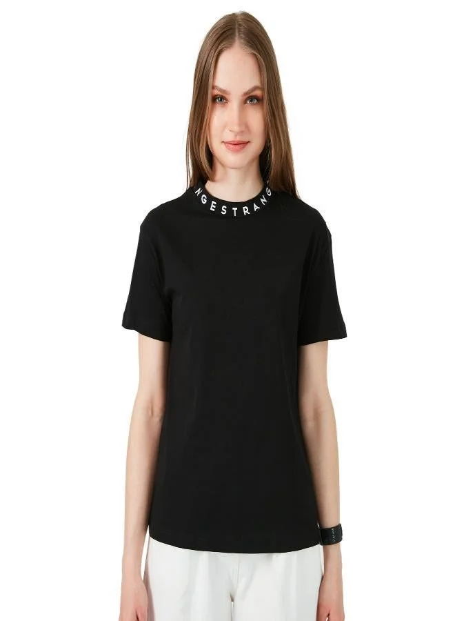 Lela Lela Collar Print Crew Neck Basic Knitted T-Shirt Women's T-Shirt 5864054